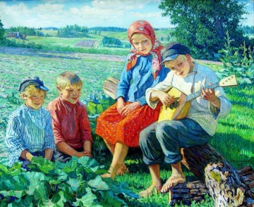 pequeño concierto con balalaika Nikolay Bogdanov Belsky niños impresionismo infantil Pinturas al óleo